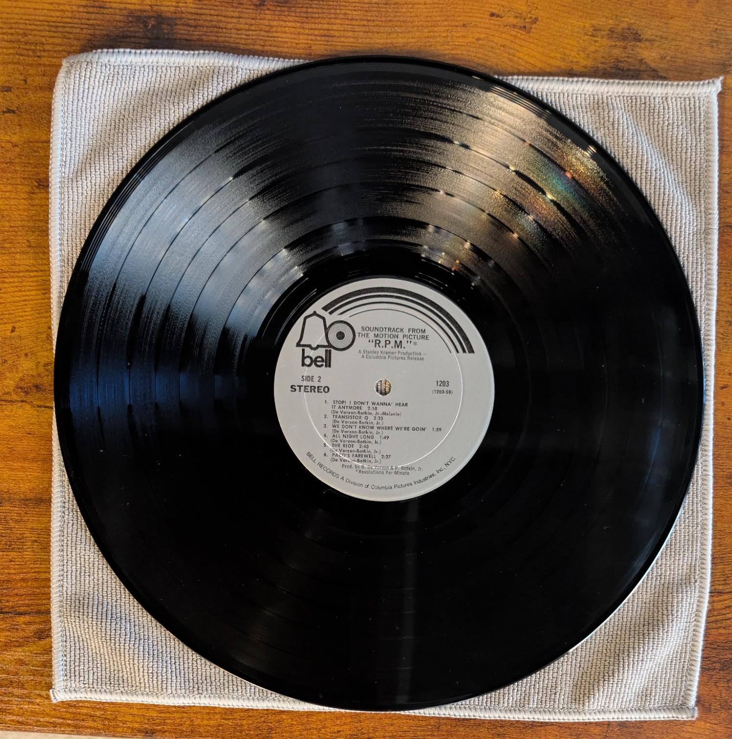 Image 4 of Barry De Vorzon & Perry Botkin Jr. & Melanie - R.P.M.* (*Revolutions Per Minute) (Soundtrack From The Motion Picture) (Bell Records, BELL 1203) · LP · Monarch Pressing VG+/VG+