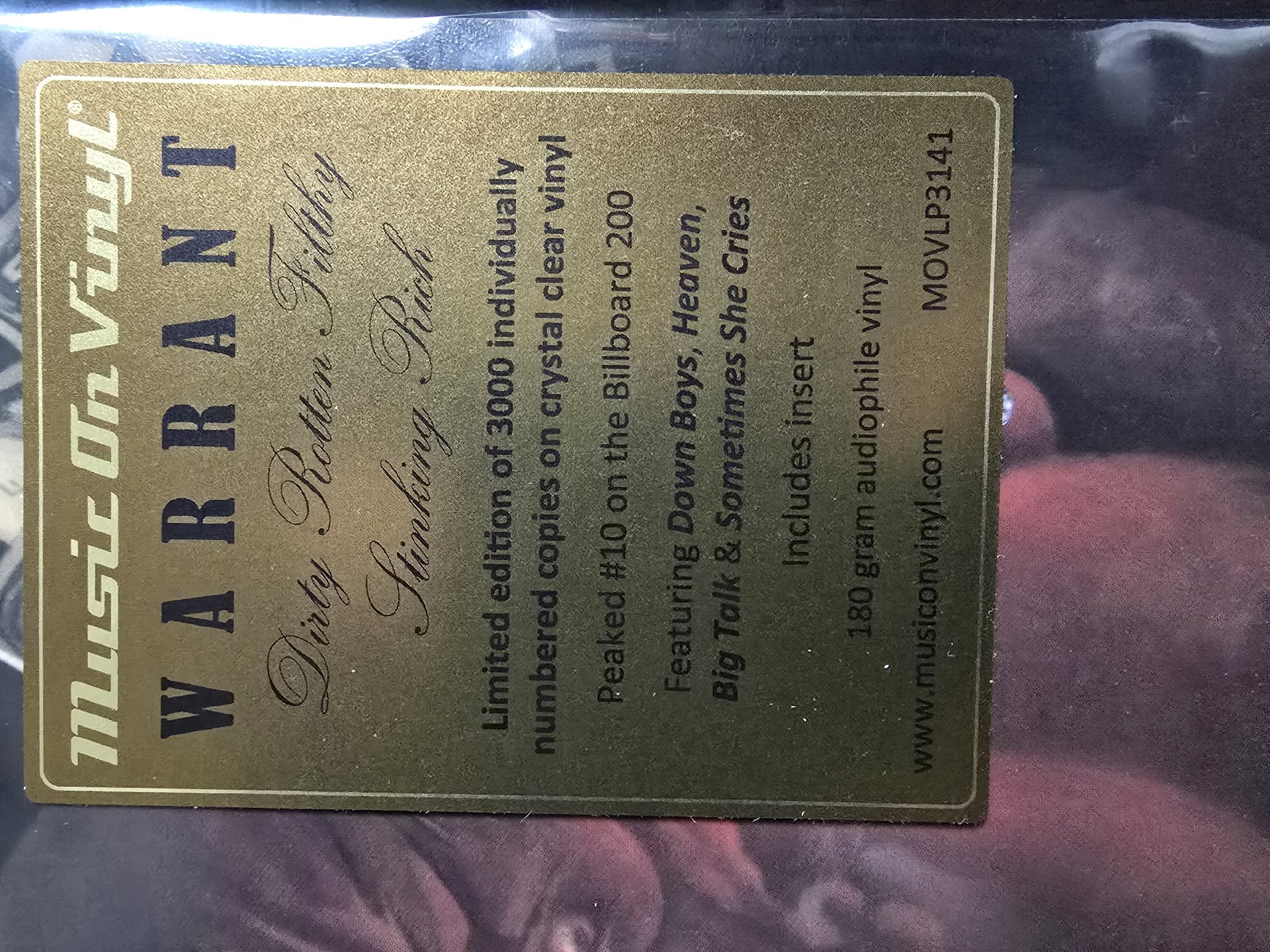 Image 2 of Warrant Dirty Rotten Filthy Stinking Rich Vinyl LP
